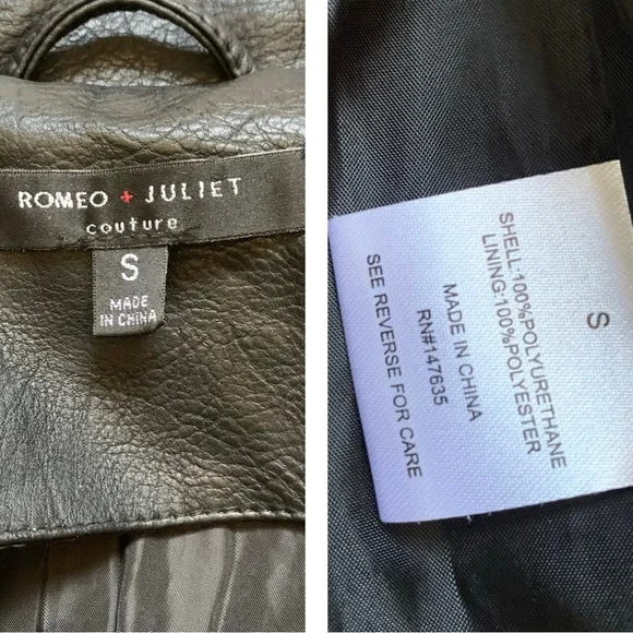 Romeo & Juliet Couture small Moto jacket black Faux Leather embroidered flowers - Picture 16 of 16